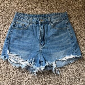SHEIN Blue Jean Shorts High-Waisted Distressed